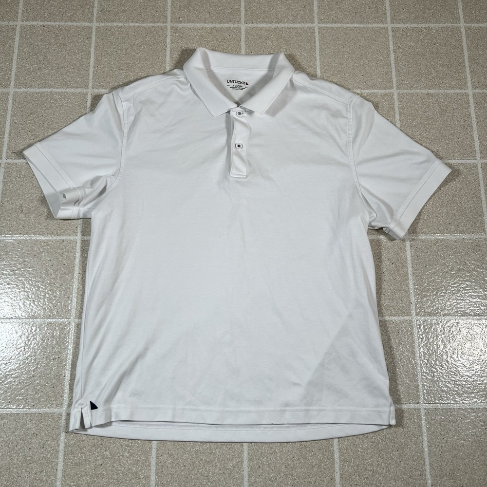 UNTUCKIT Damaschino Polo Shirt White Cotton Short Sleeve Casual Mens XL Regular